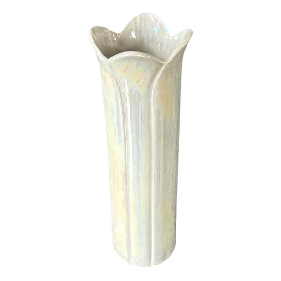 Retired Vintage White Iridescent Lusterware FTD Vase - Picture 1 of 5